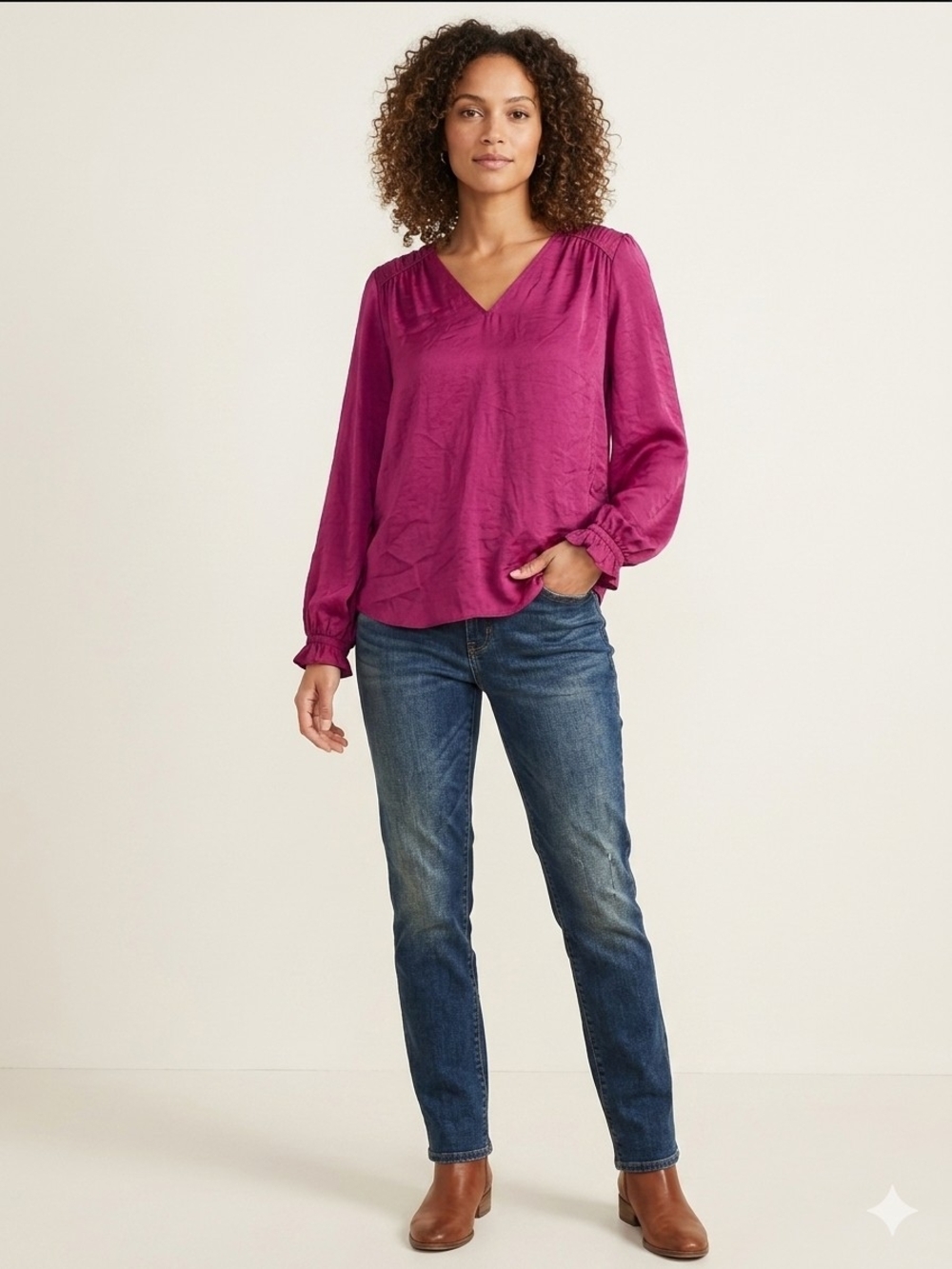 LOFT Outlet V-Neck Top in Fuchsia Pink